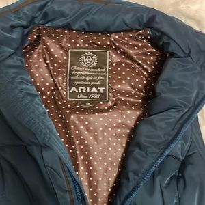 Ariat women’s vest  deep peacock/blue color with brown pattern lining